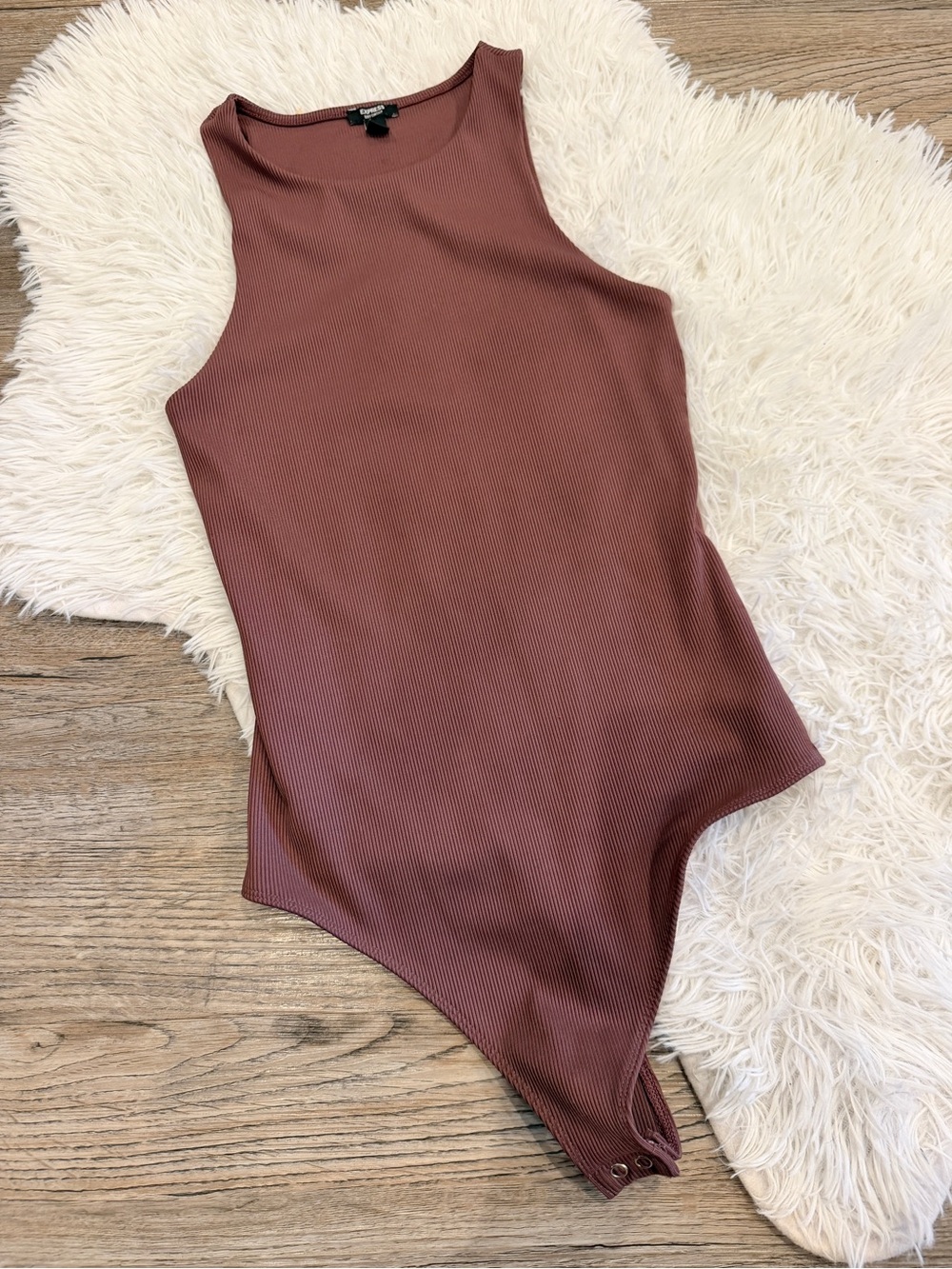 Express Body Contour Bodysuit Ribbed Knit Small Clean Girl